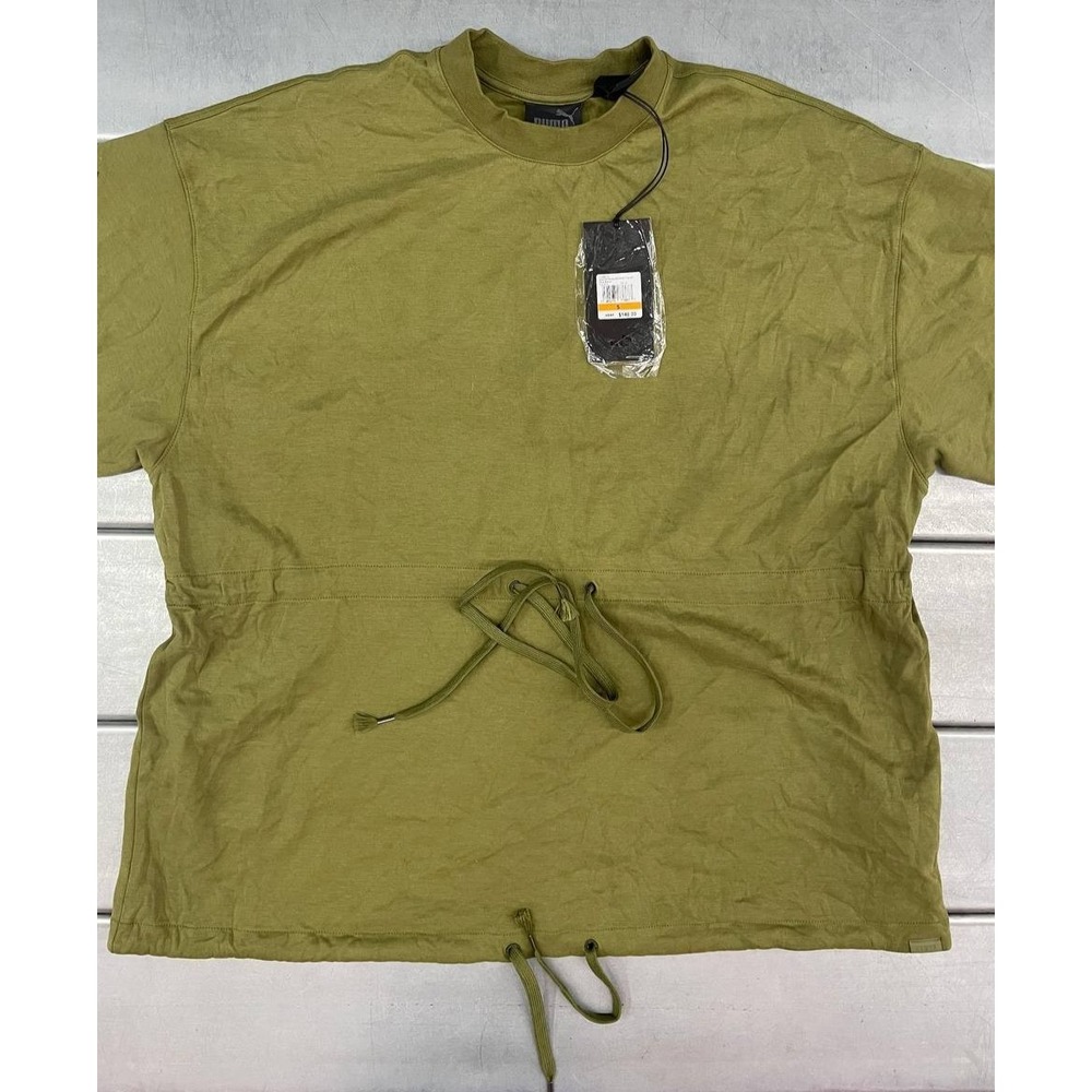 Puma Fenty by Rihanna Short Sleeve Top Womens Small Green Drawstring Waist NWT - Picture 4 of 15